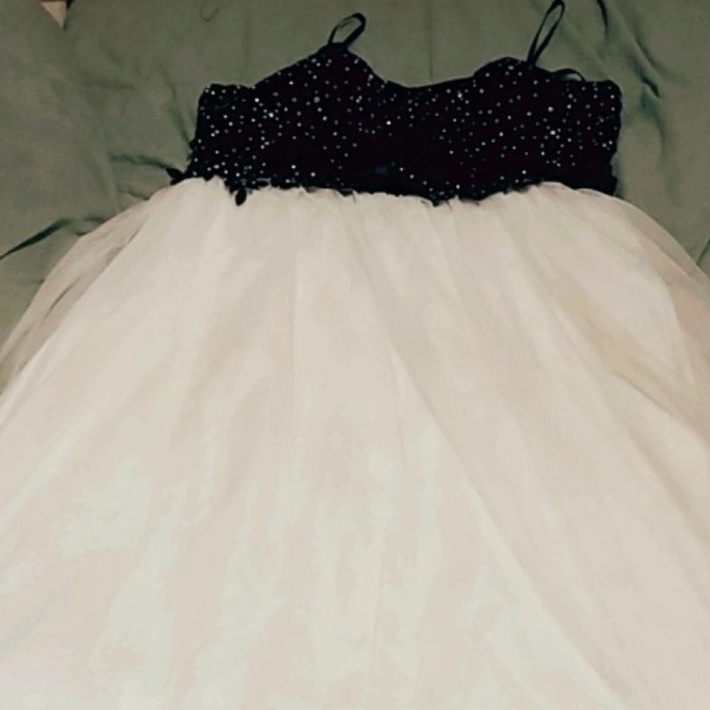 Navy Blue and White Sequined Strapless Corset Dres